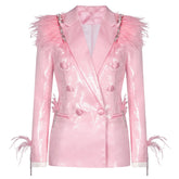 Glam Pink Sequin Feather Rhinestone Blazer
